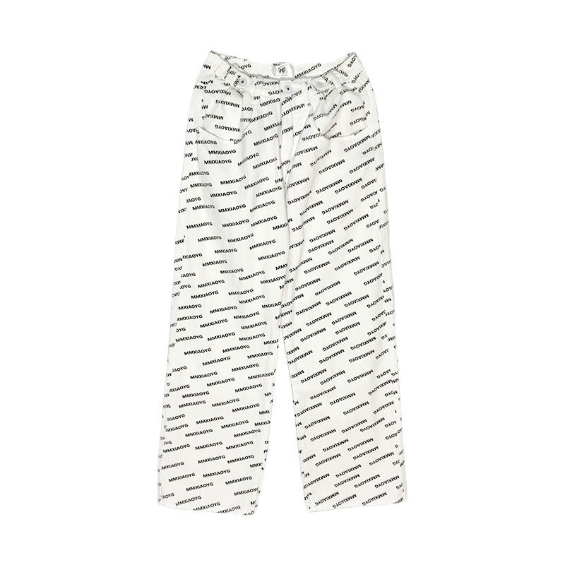 High Waist Vintage Letter Print Casual Loose Straight Drop Wide Leg Pants