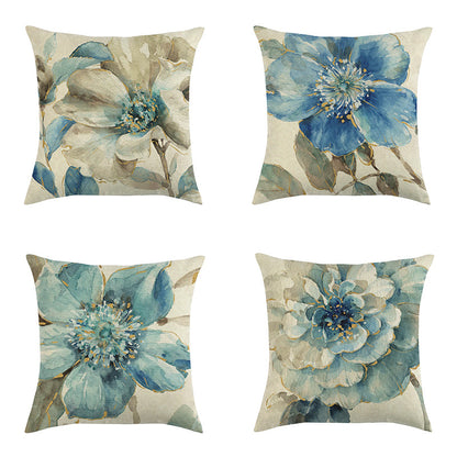 Blue style oil painting bird and flower pillow