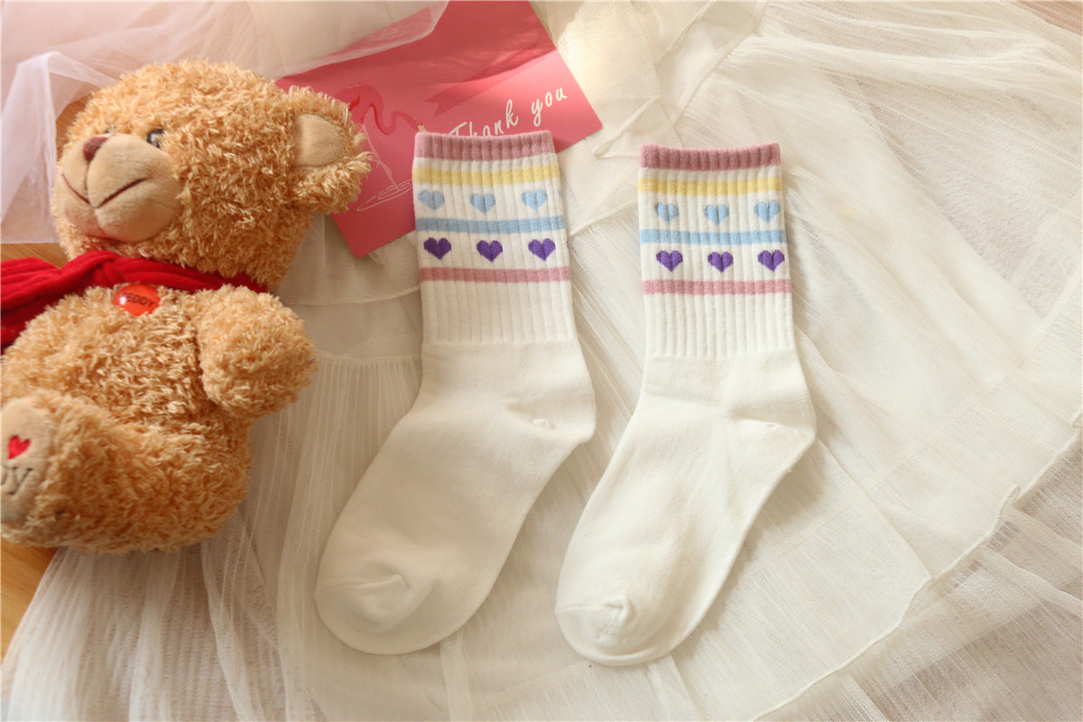 Lovely jacquard cotton socks heart tube socks breathable