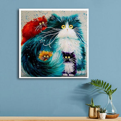 Colorful Cat Diamond With Cross Stitch In Animal Bedroom