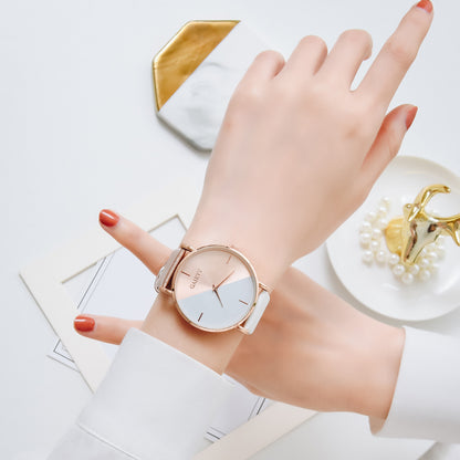 Korean Version Personality Two-color Splicing Ladies Quartz Watch