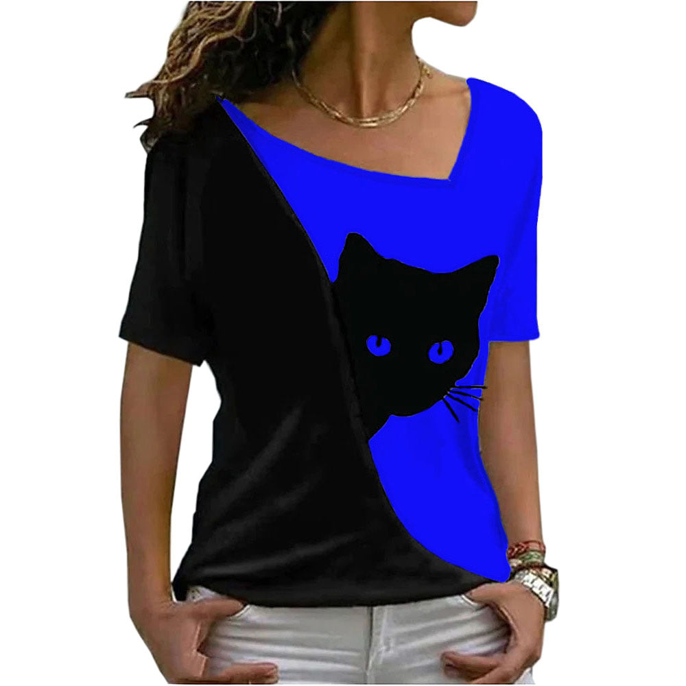 Women's Cat Printing Top Short Sleeve