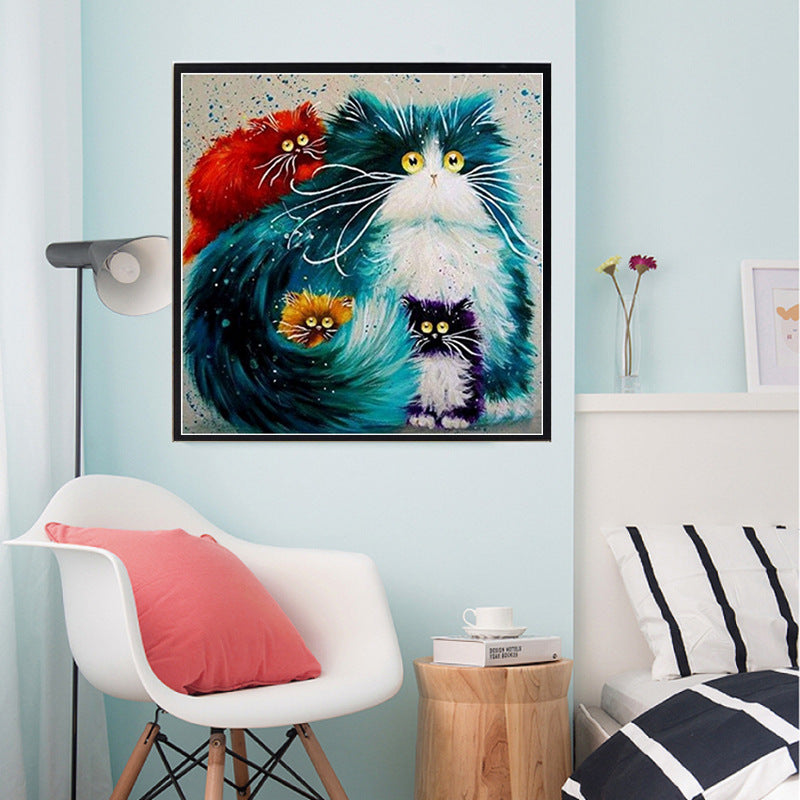 Colorful Cat Diamond With Cross Stitch In Animal Bedroom