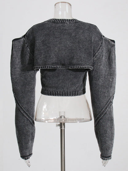 Autumn And Winter New Personalized Models Fashion Head Round Neck Knitting Two-Piece Suit Slim Do Old Sweater Women