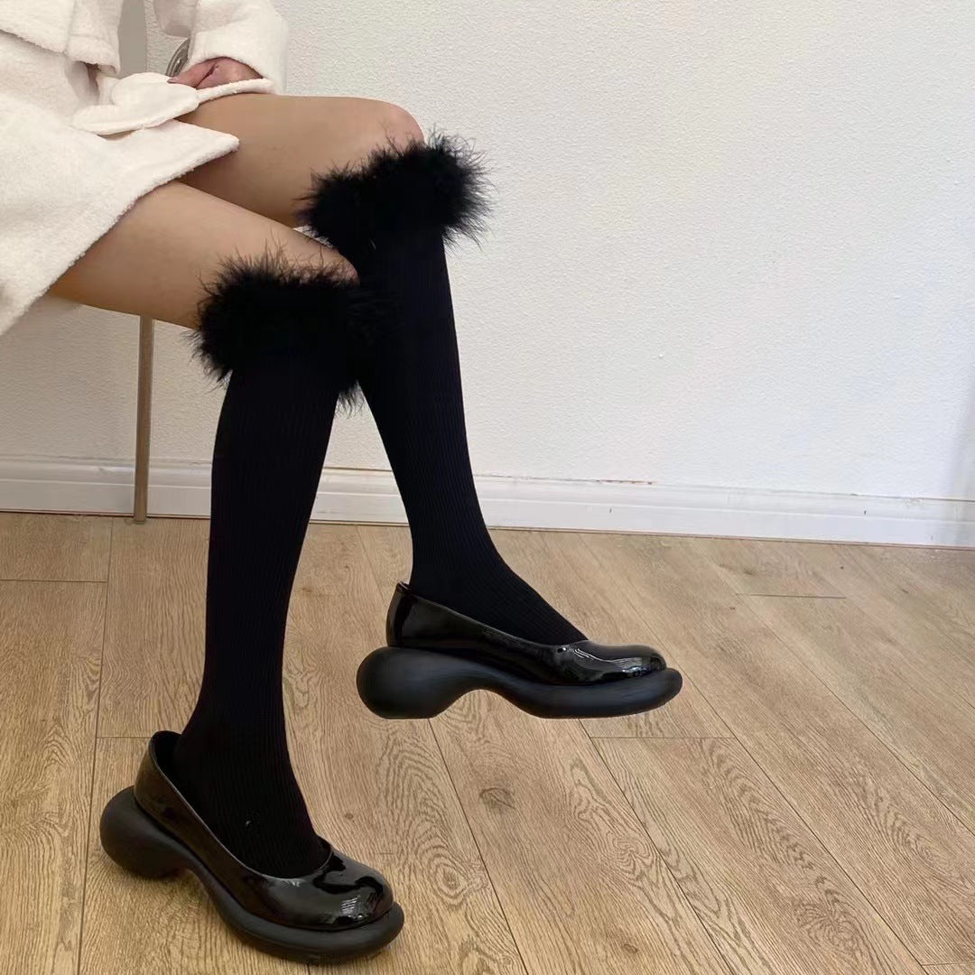 Feather Lace Cotton Mid-calf Length Socks Girl Calf Socks