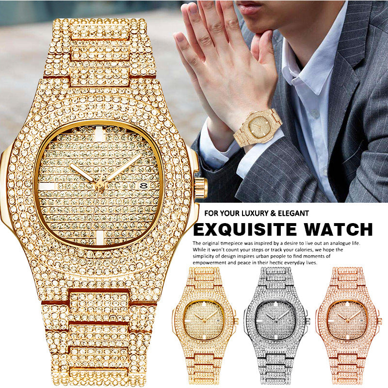 full diamond calendar quartz watch