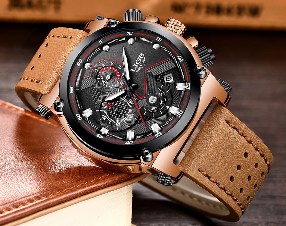 LIGE casual business waterproof belt watch men
