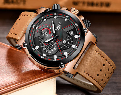 LIGE casual business waterproof belt watch men
