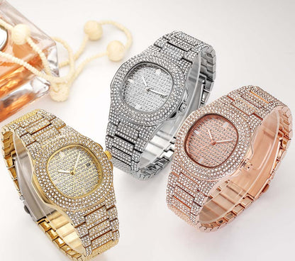 full diamond calendar quartz watch