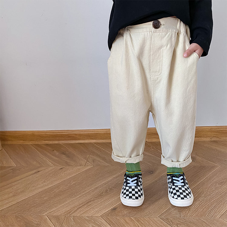 Solid-color slacks with curly sides and straight slacks