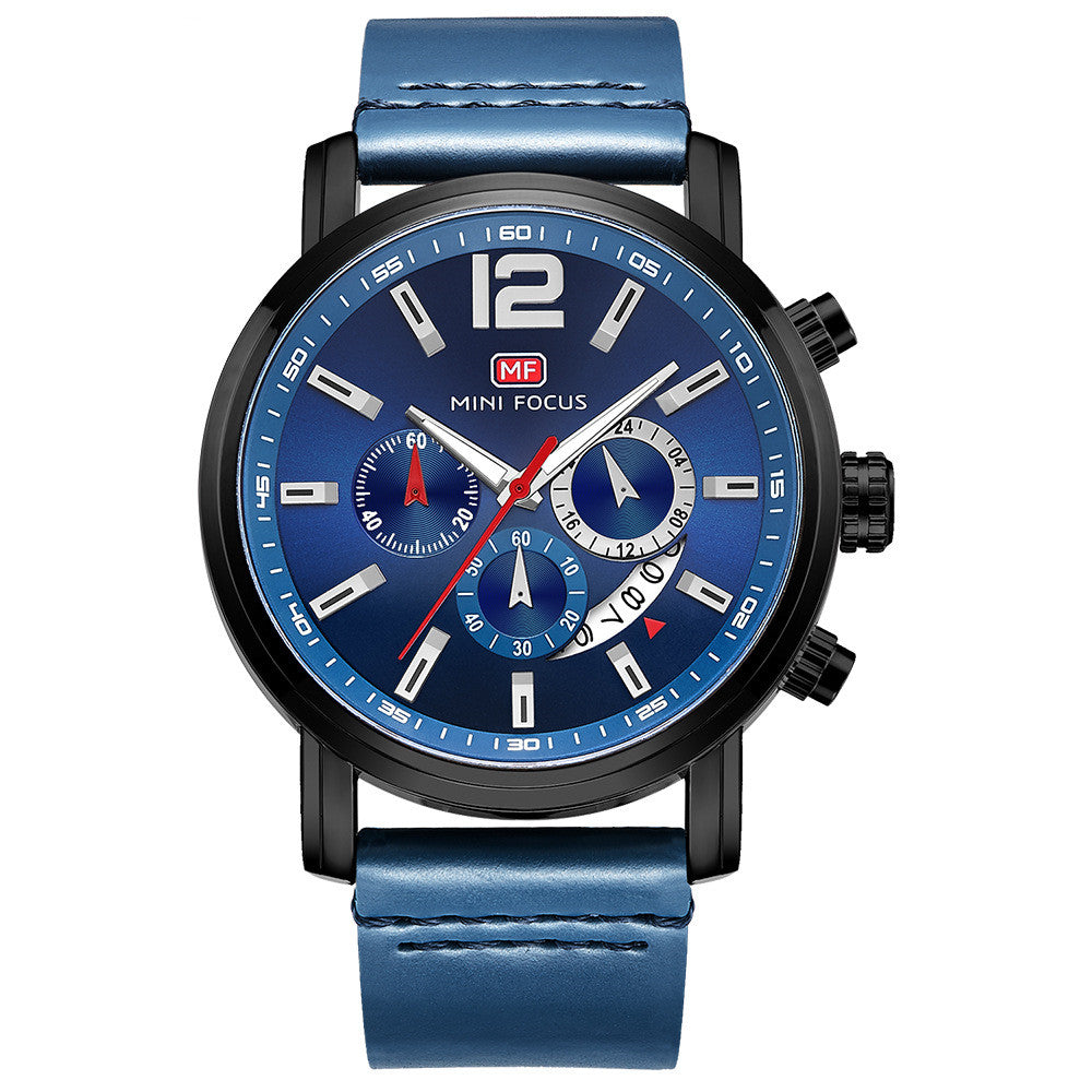 Fashion Casual Three-pin Luminous Men's Quartz Leather Watch