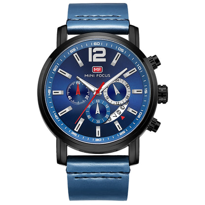 Fashion Casual Three-pin Luminous Men's Quartz Leather Watch