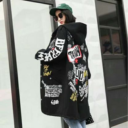 Printed hooded trench coat