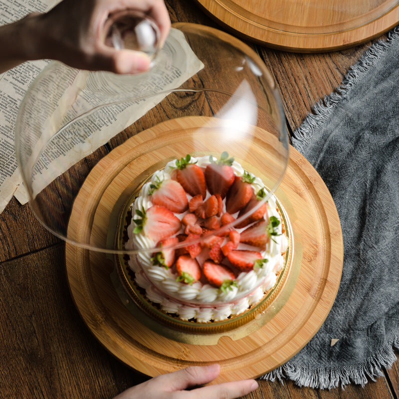 Bamboo wooden cake glass cover tray