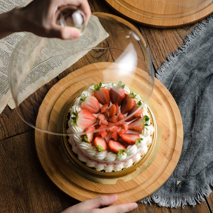 Bamboo wooden cake glass cover tray