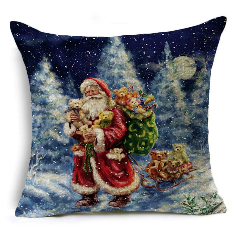 Santa Claus Printed Linen Pillowcase Holiday Decoration