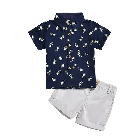 Pineapple Print Short-sleeved Shirt Suit  Shorts Casual Two-piece Suit