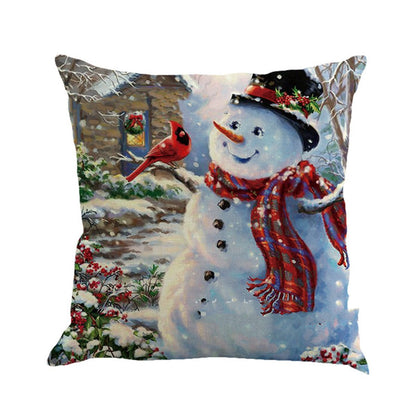 Christmas Snowman Series Asia Cotton And Linen Cushion Case Car Back Cushion Covers