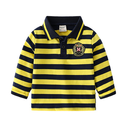 Spring and autumn striped long sleeve polo shirt