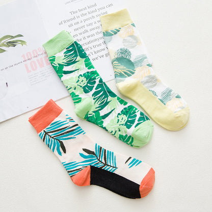 Current tube socks, plant flowers, men's and women's socks