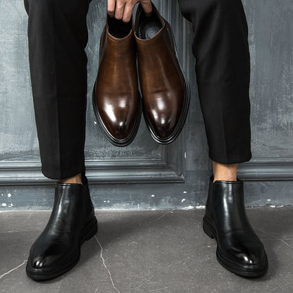 Men's pointed high-top leather shoes
