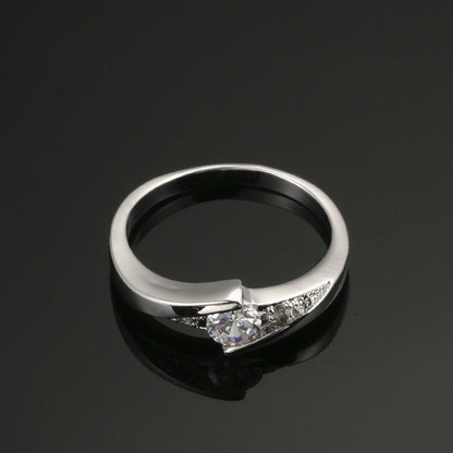 European and American popular best-selling ornaments AAA zircon plating white gold hand ornament fashion brief Engagement Wedding Ring wholesale