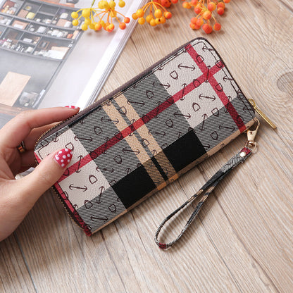 Plaid long single pull wallet mobile phone bag