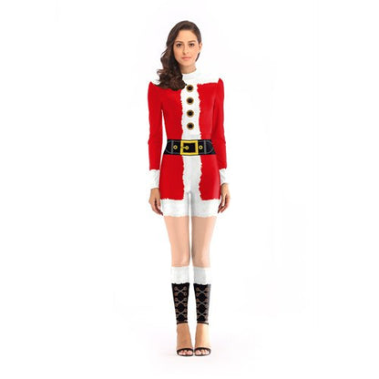 Belt Printed Jumpsuit Christmas Costume Cosplay Fastener Costumes For Women Plus Size Sexy Bodysuit