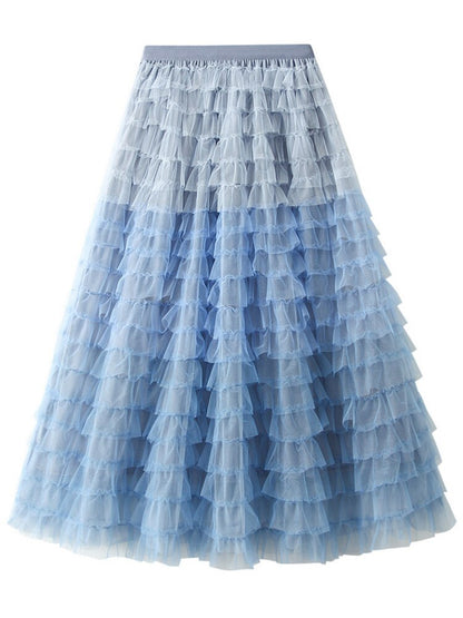 Mesh Skirt Designer High Elastic Waist Contrast Color Fashion Spliced Skirts Female Clothing