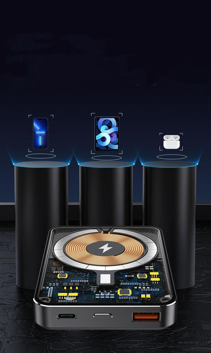 Aluminum Alloy Transparent Magnetic Power Bank Industrial Wind Fast Charging Mobile Power Supply Wireless Charger Large Capacity 10000 MA