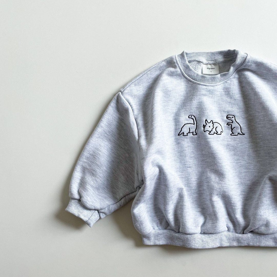 Dinosaur Cartoon Embroidery Long-sleeved Sweater