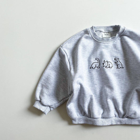 Dinosaur Cartoon Embroidery Long-sleeved Sweater