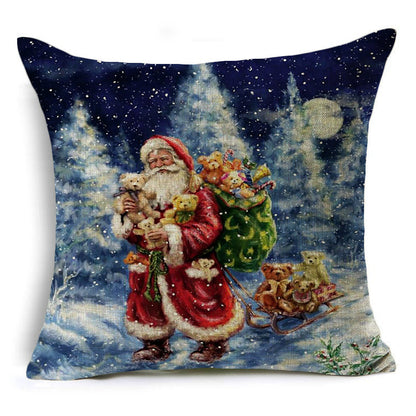 Santa Claus Printed Linen Pillowcase Holiday Decoration