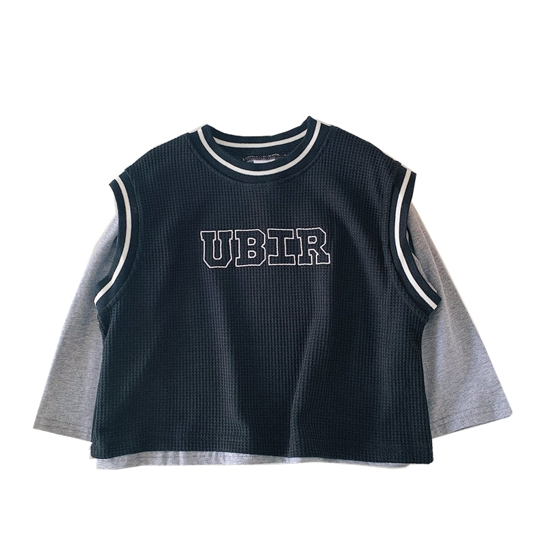 Boys' Spliced Sleeve Two Piece Crew Neck