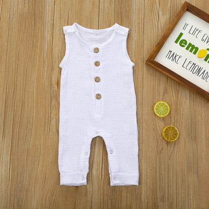 Baby Onesies Solid Color Cotton And Linen Slings Romper Multicolor Buttons Summer Newborn Romper