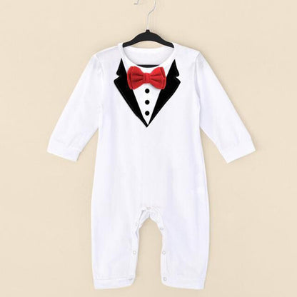 Boys Bow Tie Gentleman Long Sleeve Romper