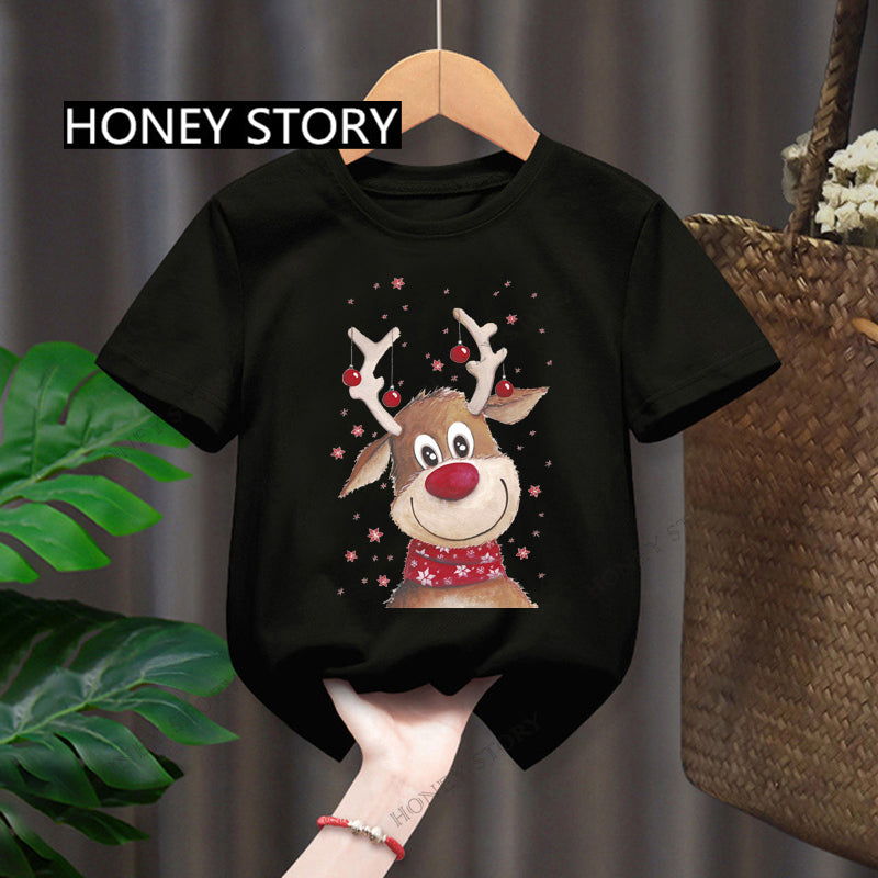 Fashionable Christmas New Santa Claus Elk Children's T-shirt