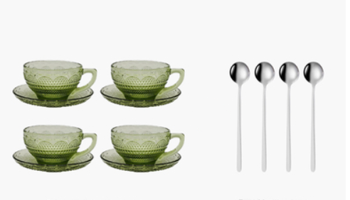 Glass Coffee Cup And Saucer Thick Heat-resistant Classical Flower Tea Cup Retro Color Ice Cream Cup