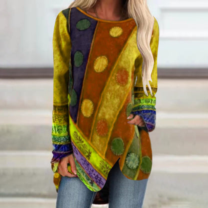 Retro Shirt Irregular Loose Long-sleeved Women's T-shirt