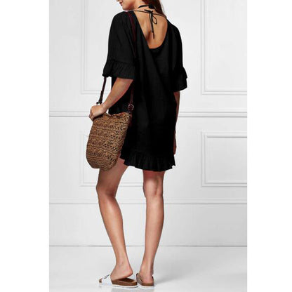 Solid Color Sun Protection Shirt Ruffled V-neck Bikini Loose Blouse