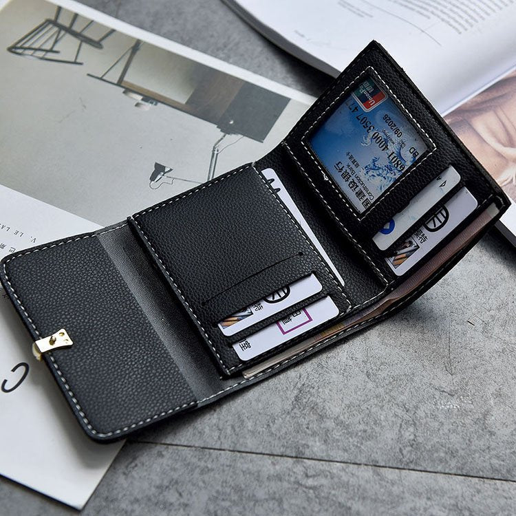 Mini Coin Purse Women's Short Buckle Soft Leather Wallet Three Folding Card Holder