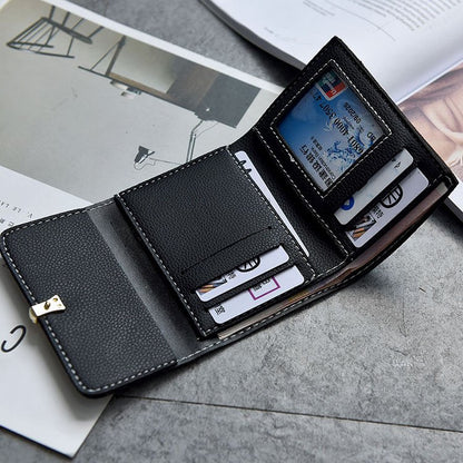 Mini Coin Purse Women's Short Buckle Soft Leather Wallet Three Folding Card Holder