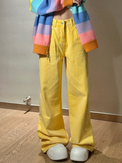 Women's Autumn Dopamine Color Retro Jeans Loose Casual Straight Leg Slimming Colored Pants