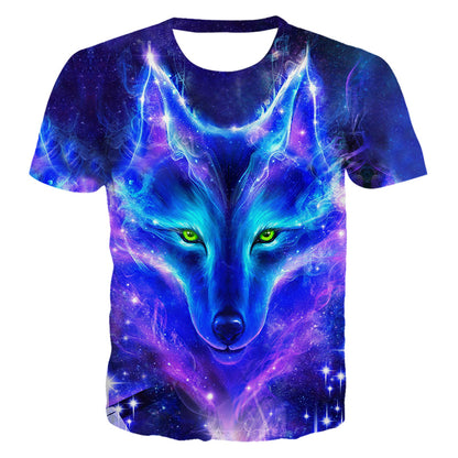 3D Purple Wolf Head Printed Children's Short Sleeve T-Shirt Europe And America