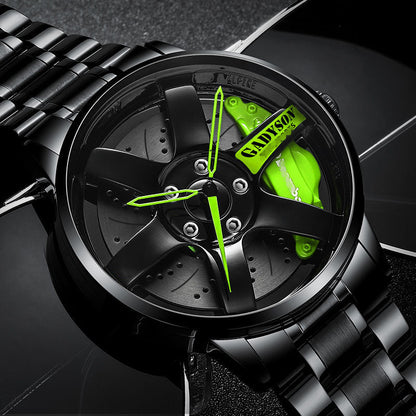 Hollow three-dimensional wheel steel belt student male tide watch