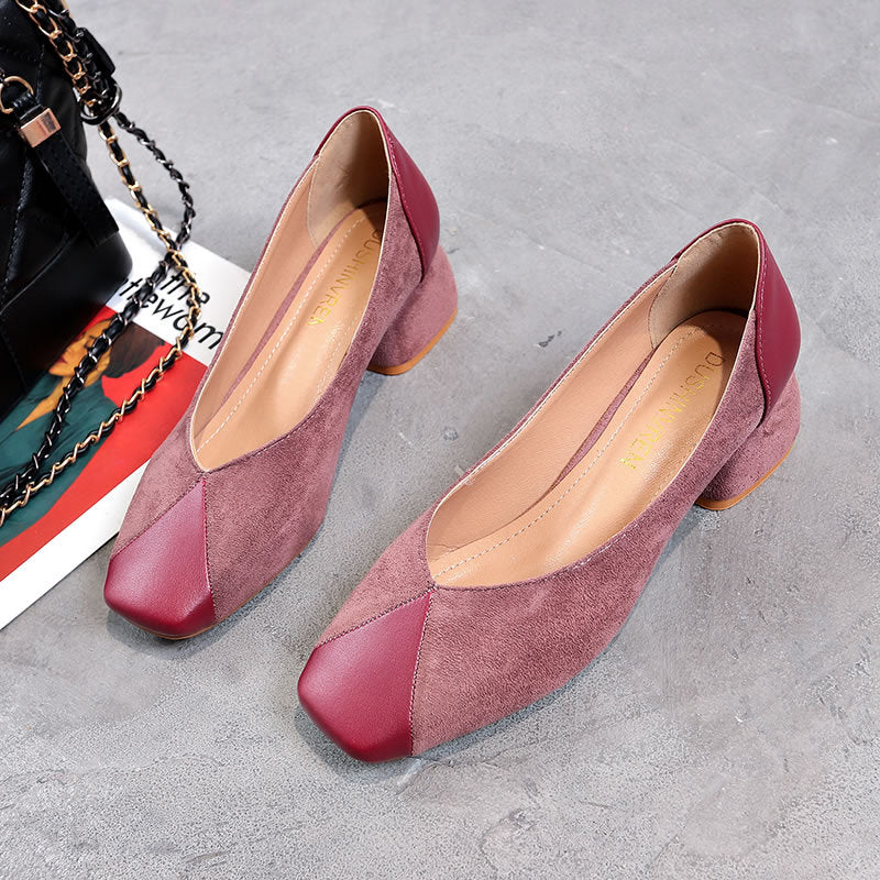 Mid-heel chunky heel slip-on shoes