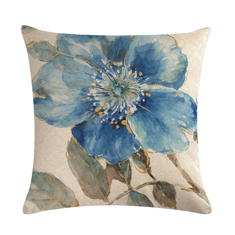 Blue style oil painting bird and flower pillow