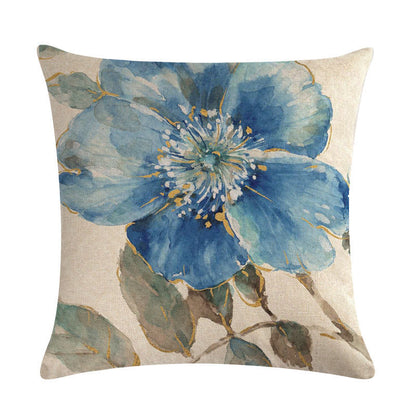Blue style oil painting bird and flower pillow