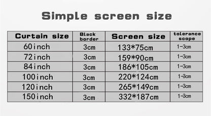 Foldable Movie Projector Screen 16 To 9 Projection HD Home Theater 60 72 84 100 120 150 Inch