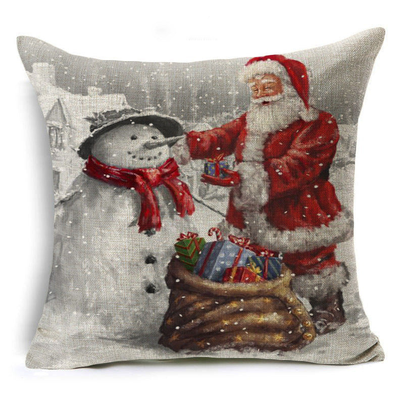 Santa Claus Printed Linen Pillowcase Holiday Decoration